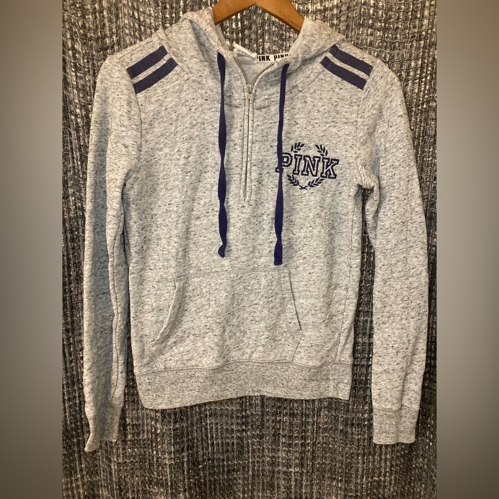Victoria's Secret PINK Light Gray Zip Hoodie with Black Logo Trim